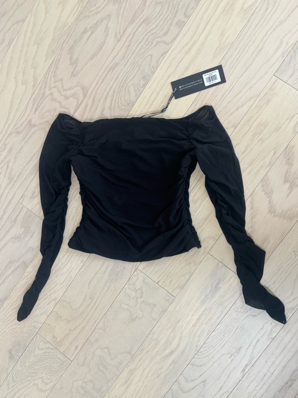 White Fox Women's Black  Sheer Ruched Top